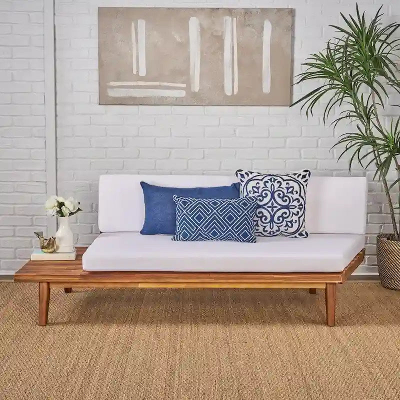 Minimalist Acacia Wood & Fabric Left-Sided Sofa