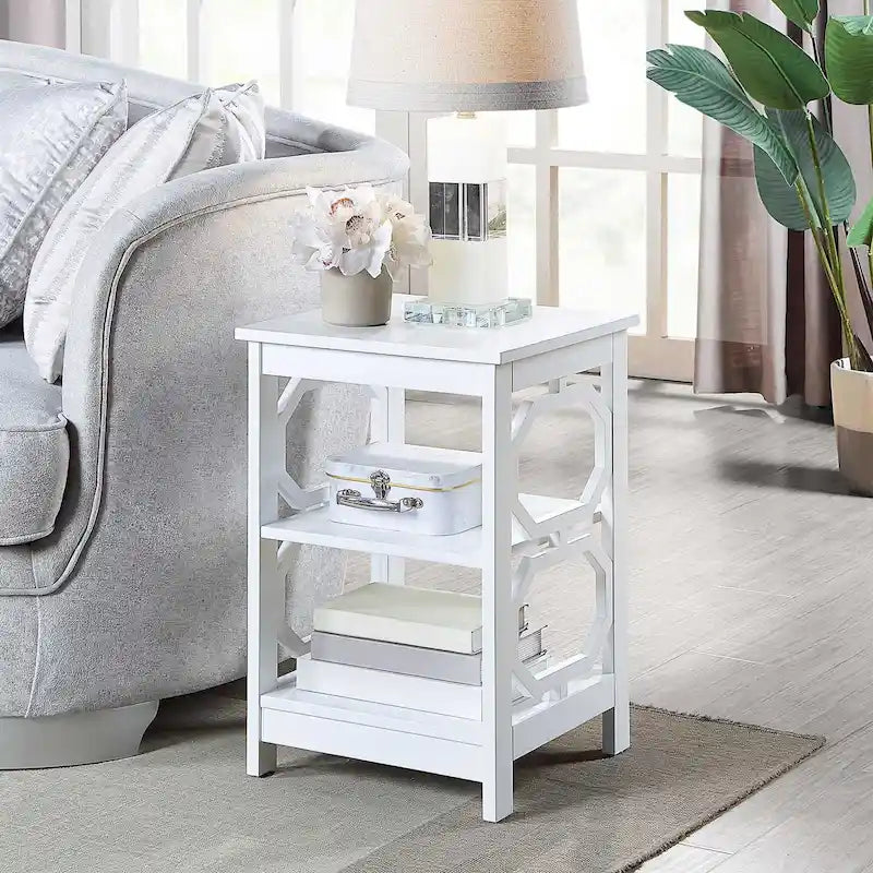3-Tier End Table with Octagon Side Cutouts and Shelves