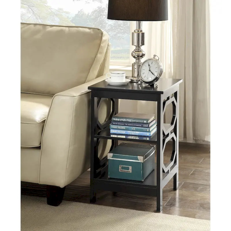 3-Tier End Table with Octagon Side Cutouts and Shelves