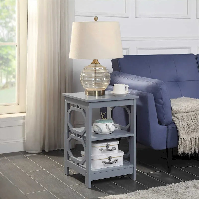 3-Tier End Table with Octagon Side Cutouts and Shelves