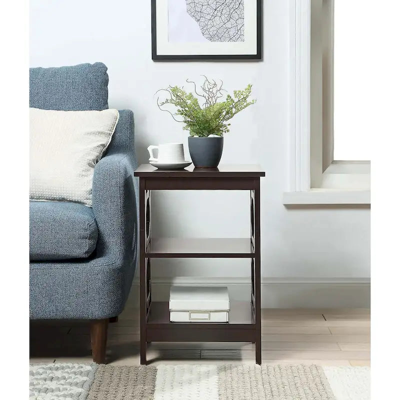3-Tier End Table with Octagon Side Cutouts and Shelves