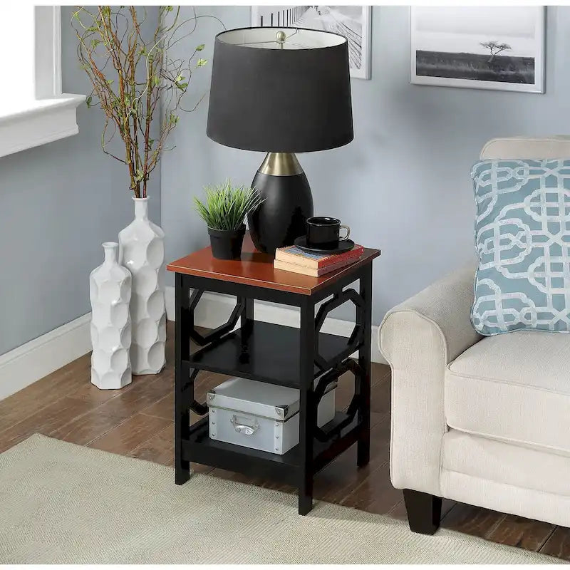 3-Tier End Table with Octagon Side Cutouts and Shelves