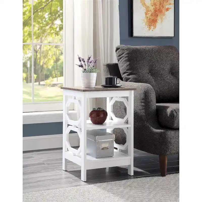 3-Tier End Table with Octagon Side Cutouts and Shelves