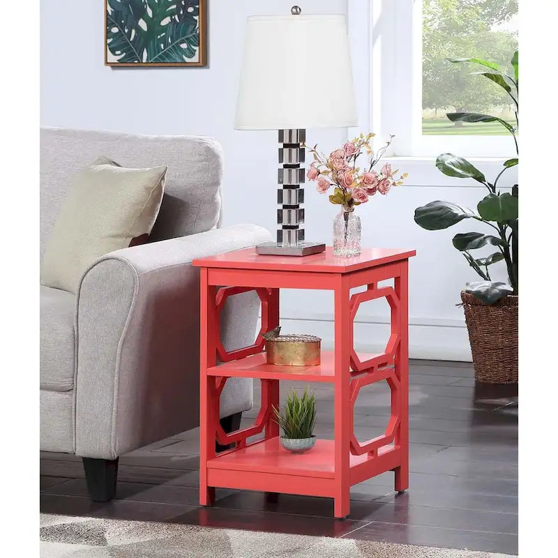 3-Tier End Table with Octagon Side Cutouts and Shelves