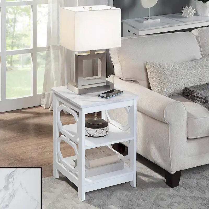 3-Tier End Table with Octagon Side Cutouts and Shelves