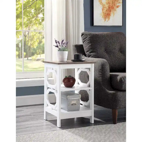 3-Tier End Table with Octagon Side Cutouts and Shelves