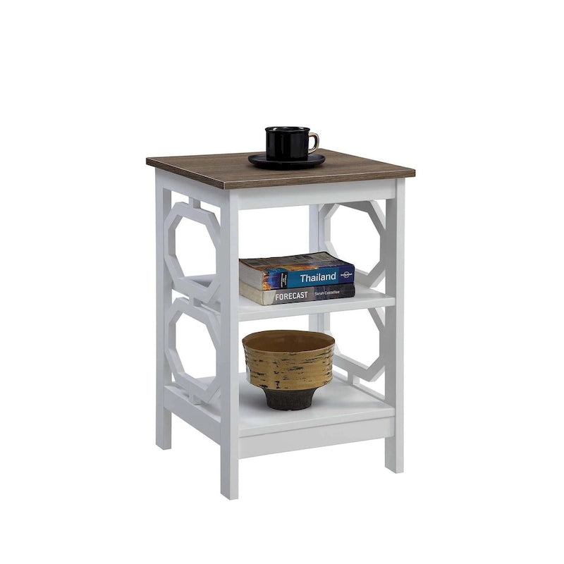 3-Tier End Table with Octagon Side Cutouts and Shelves