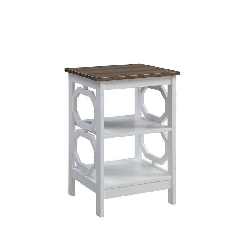 3-Tier End Table with Octagon Side Cutouts and Shelves