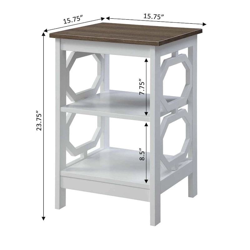 3-Tier End Table with Octagon Side Cutouts and Shelves