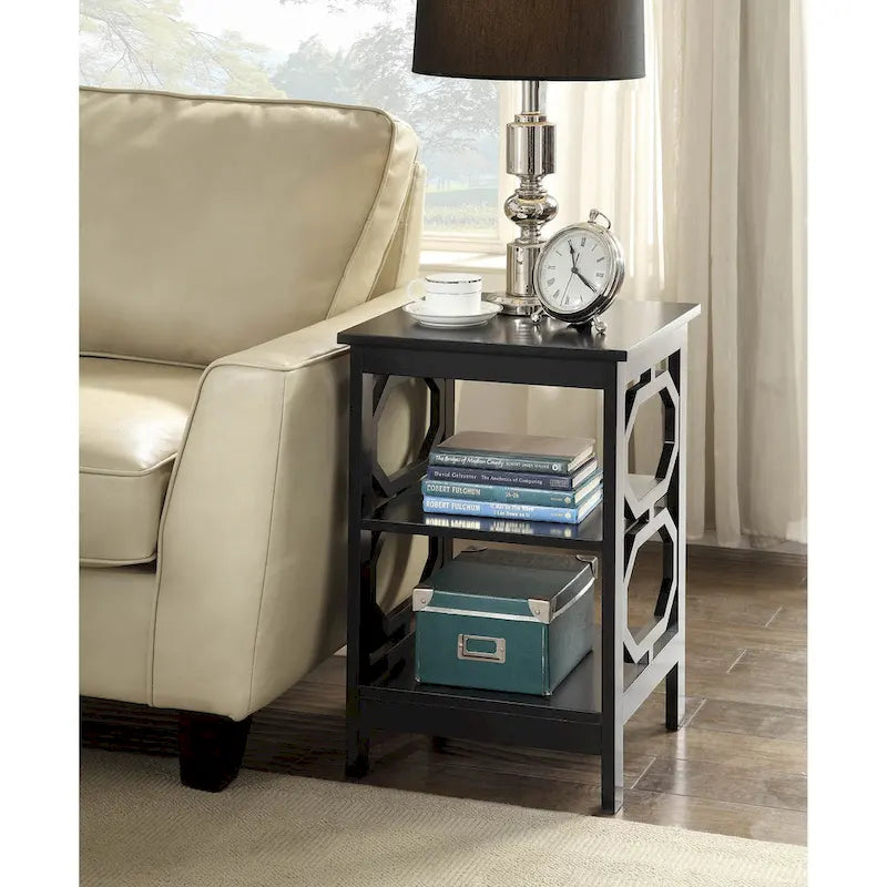 3-Tier End Table with Octagon Side Cutouts and Shelves