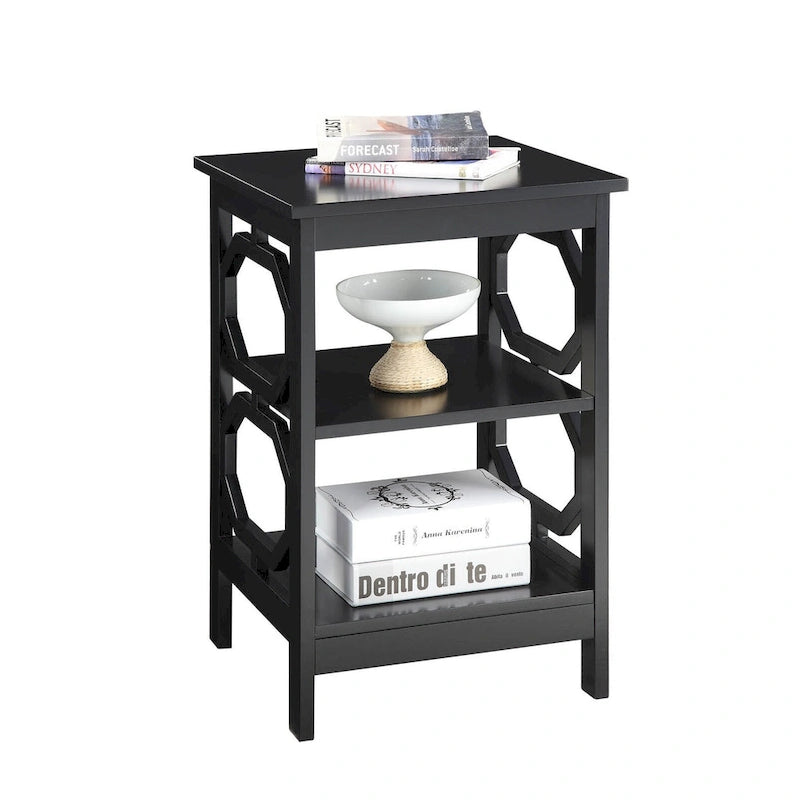3-Tier End Table with Octagon Side Cutouts and Shelves