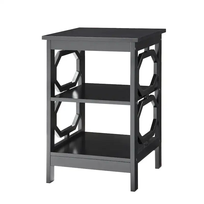 3-Tier End Table with Octagon Side Cutouts and Shelves
