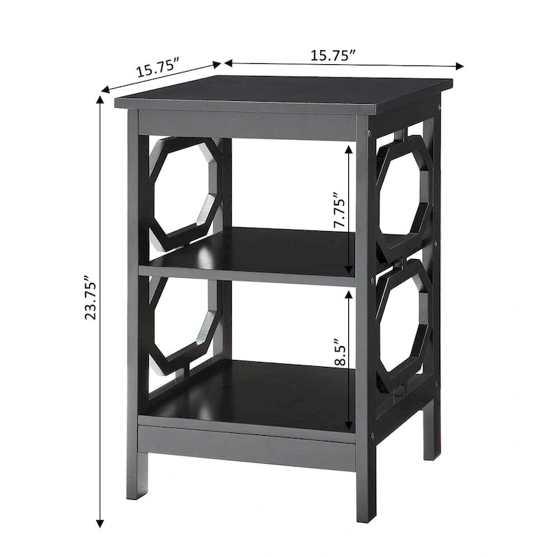3-Tier End Table with Octagon Side Cutouts and Shelves