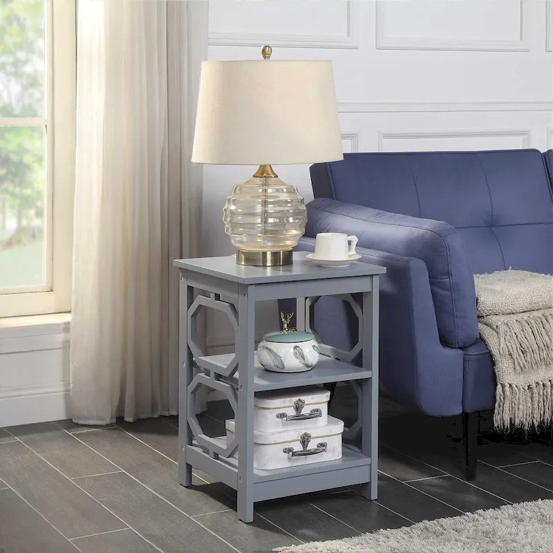 3-Tier End Table with Octagon Side Cutouts and Shelves