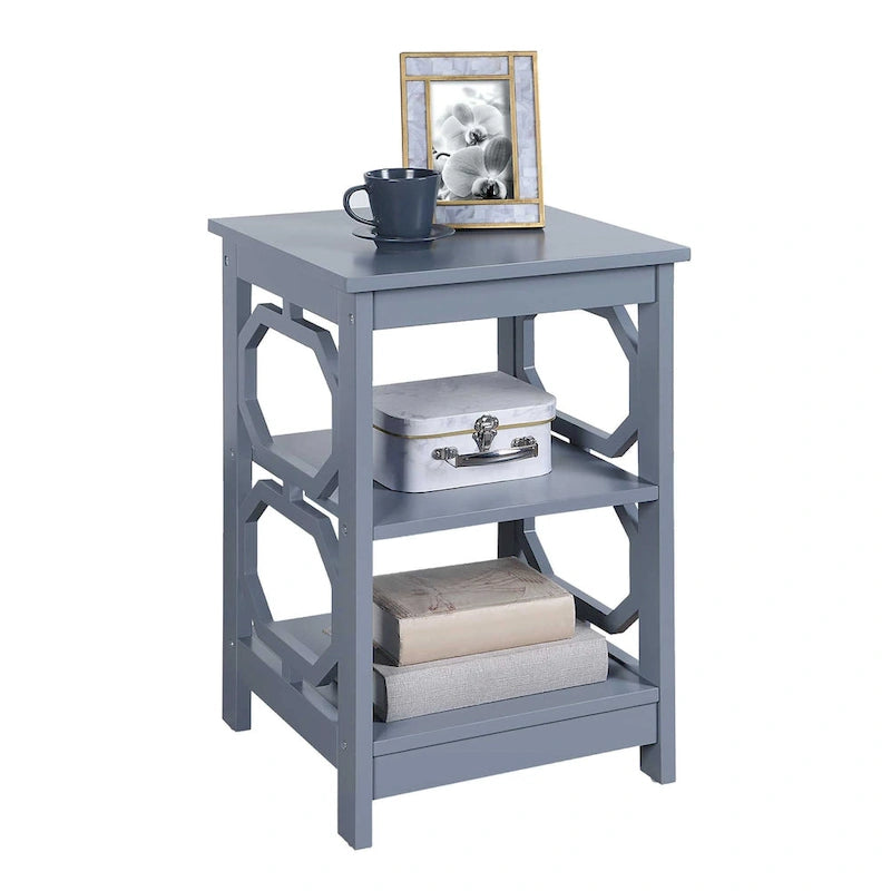 3-Tier End Table with Octagon Side Cutouts and Shelves