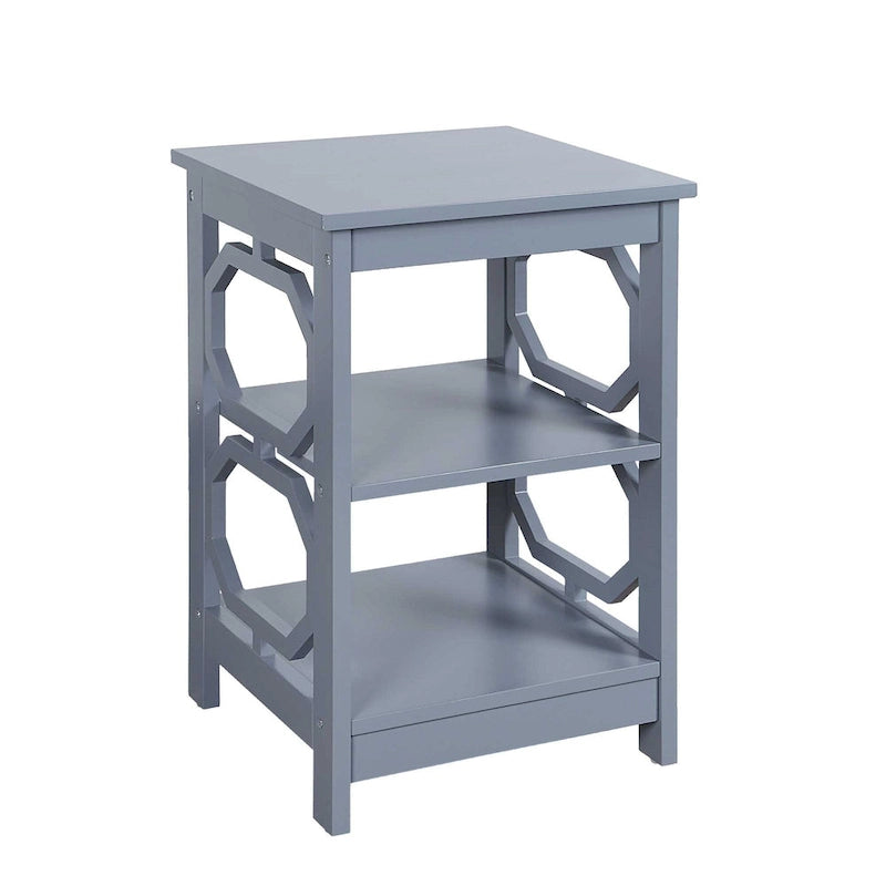 3-Tier End Table with Octagon Side Cutouts and Shelves