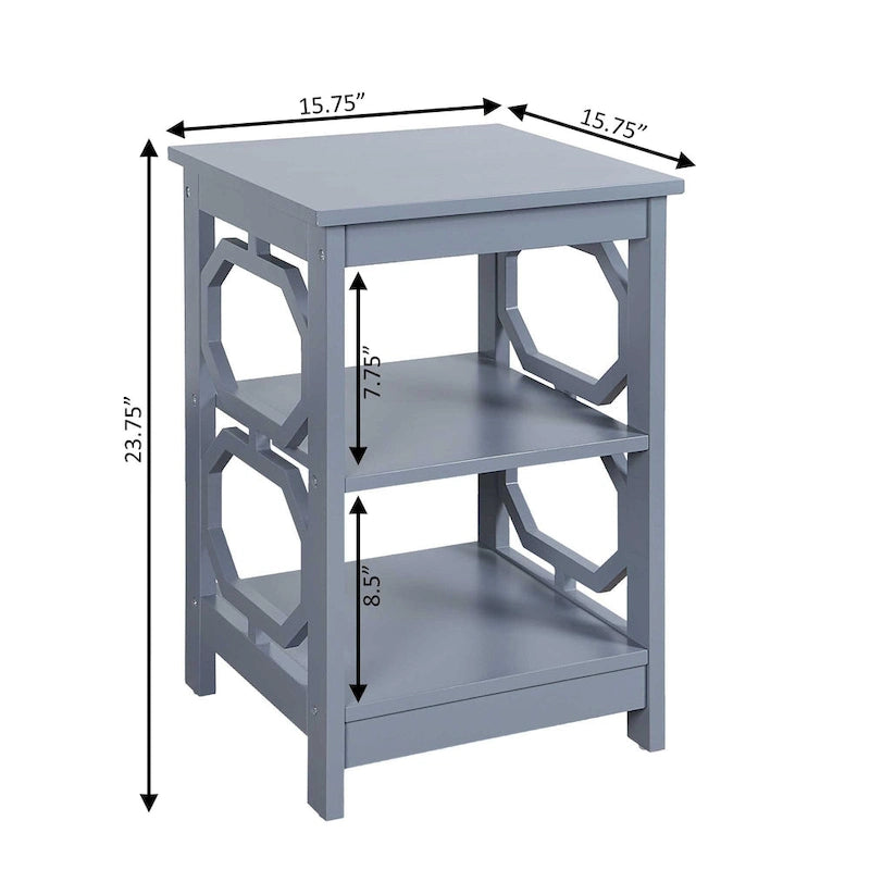 3-Tier End Table with Octagon Side Cutouts and Shelves