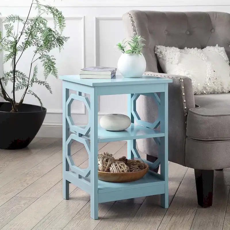 3-Tier End Table with Octagon Side Cutouts and Shelves