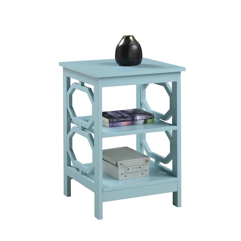 3-Tier End Table with Octagon Side Cutouts and Shelves