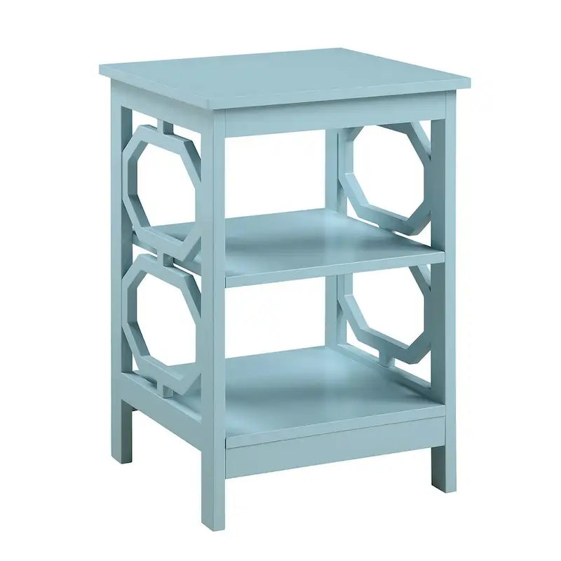3-Tier End Table with Octagon Side Cutouts and Shelves