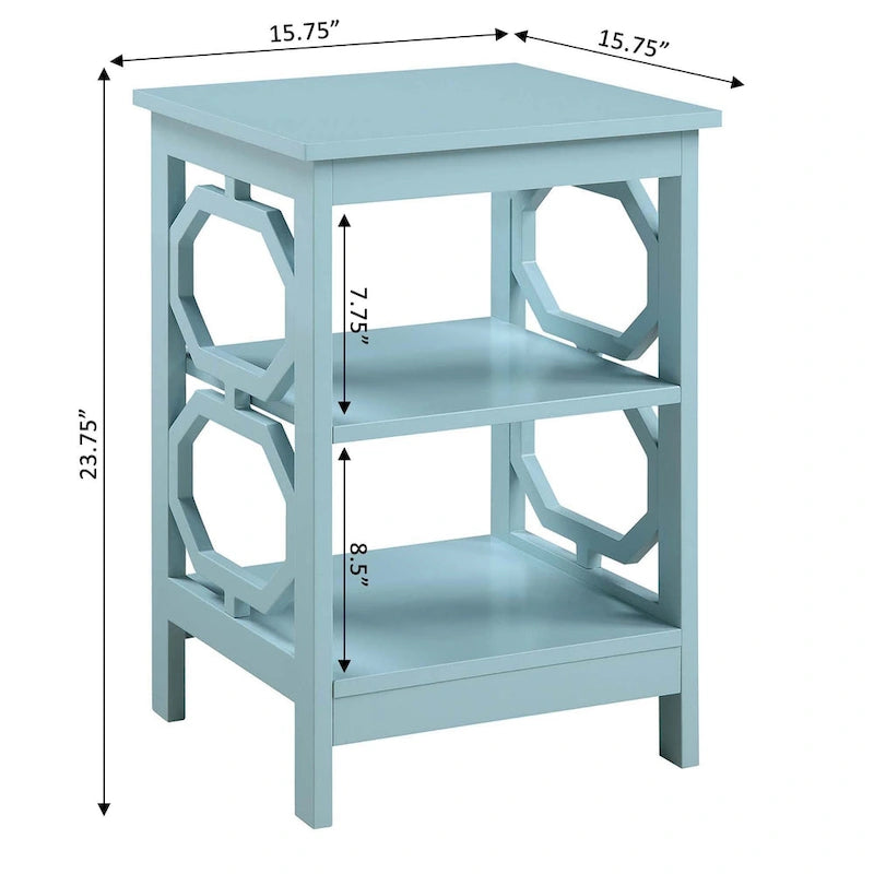 3-Tier End Table with Octagon Side Cutouts and Shelves