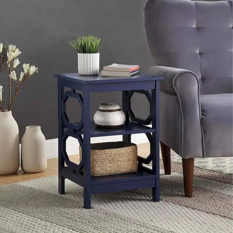 3-Tier End Table with Octagon Side Cutouts and Shelves