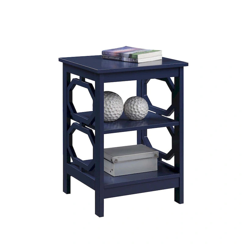 3-Tier End Table with Octagon Side Cutouts and Shelves
