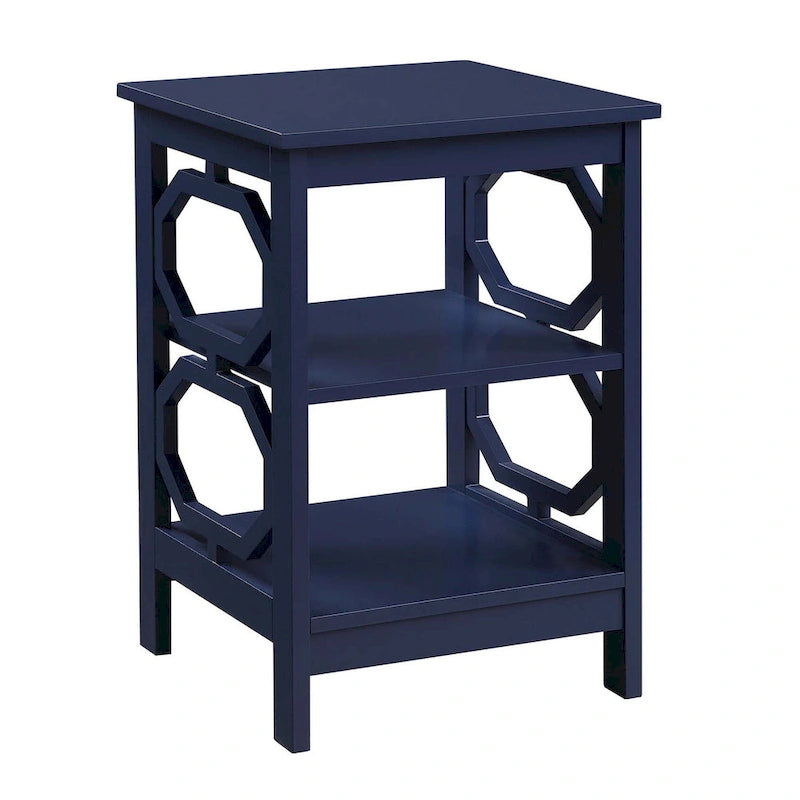 3-Tier End Table with Octagon Side Cutouts and Shelves