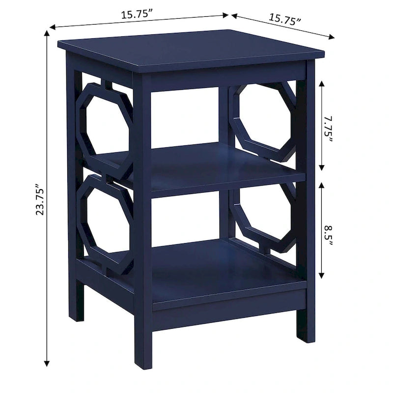 3-Tier End Table with Octagon Side Cutouts and Shelves