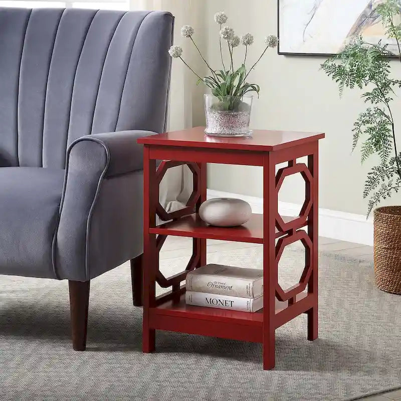 3-Tier End Table with Octagon Side Cutouts and Shelves