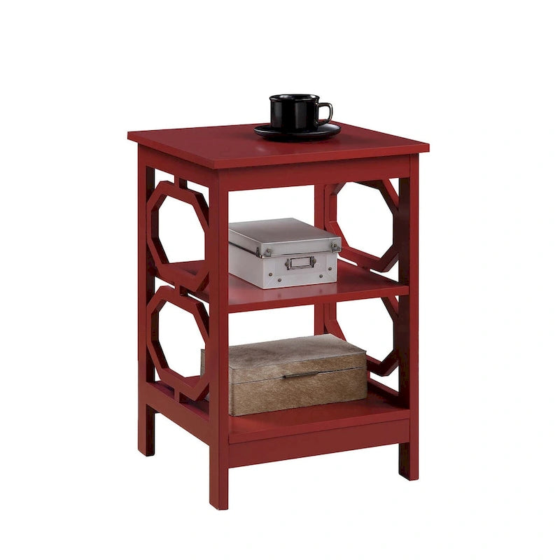 3-Tier End Table with Octagon Side Cutouts and Shelves