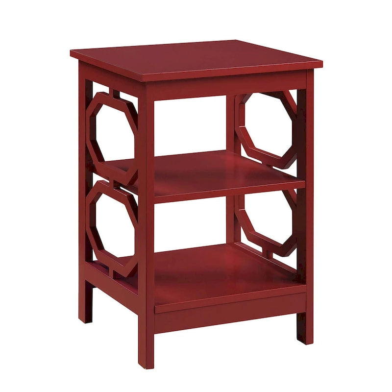 3-Tier End Table with Octagon Side Cutouts and Shelves