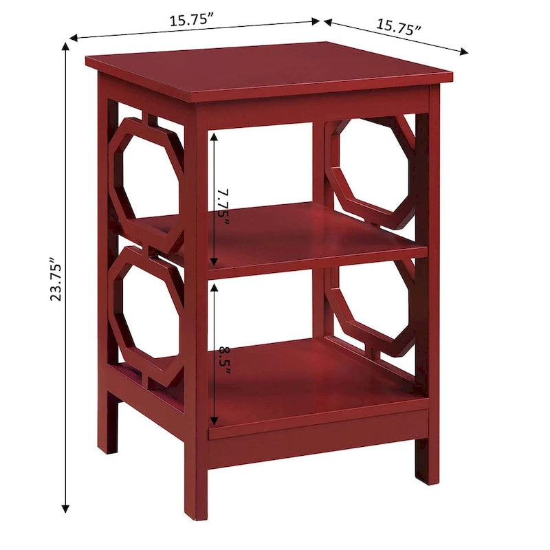 3-Tier End Table with Octagon Side Cutouts and Shelves