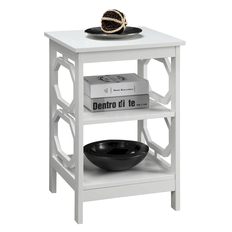 3-Tier End Table with Octagon Side Cutouts and Shelves
