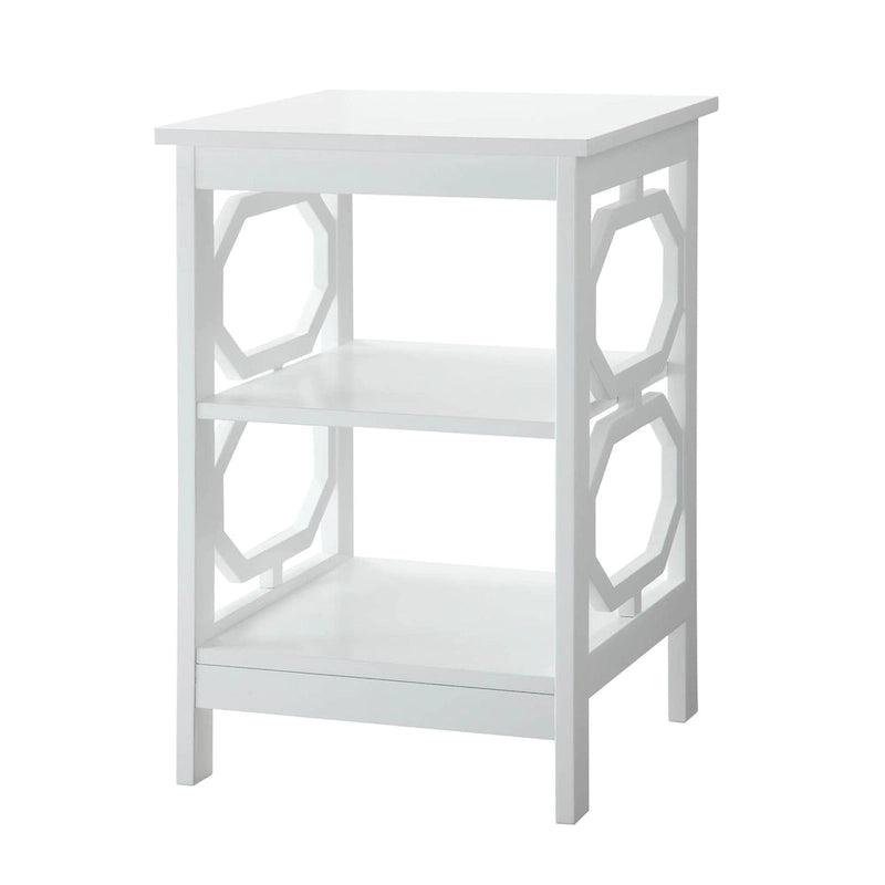 3-Tier End Table with Octagon Side Cutouts and Shelves
