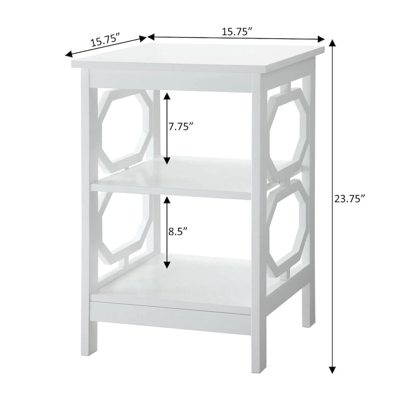 3-Tier End Table with Octagon Side Cutouts and Shelves