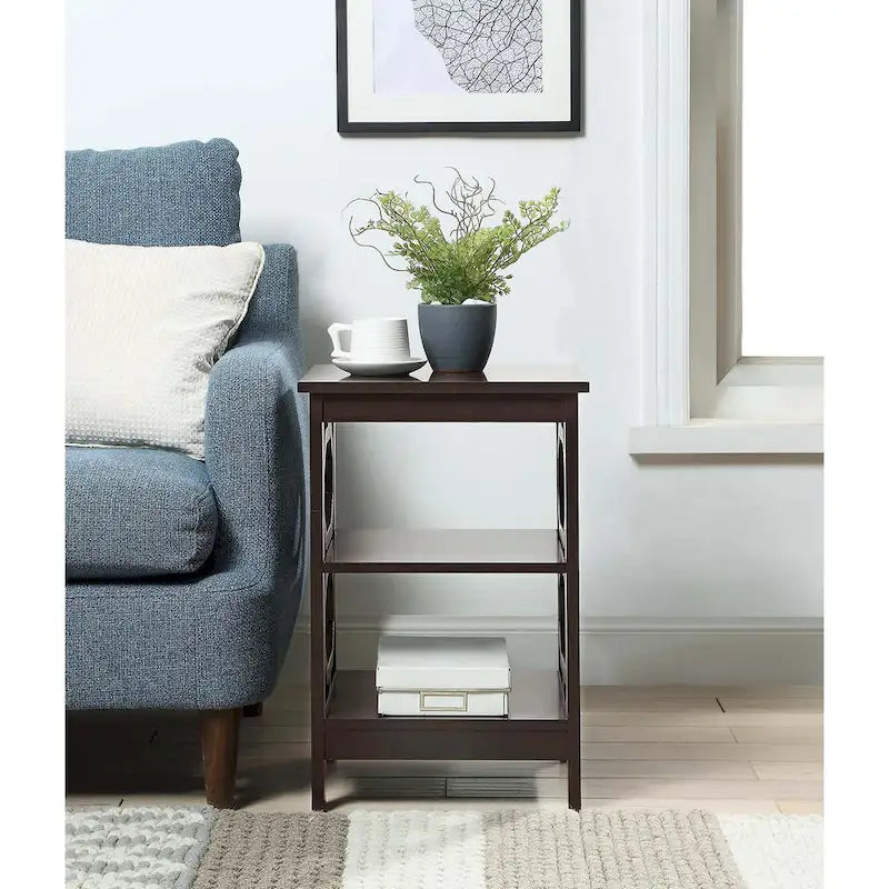 3-Tier End Table with Octagon Side Cutouts and Shelves