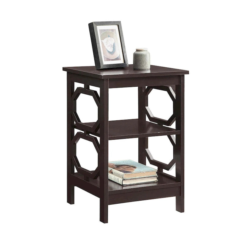 3-Tier End Table with Octagon Side Cutouts and Shelves