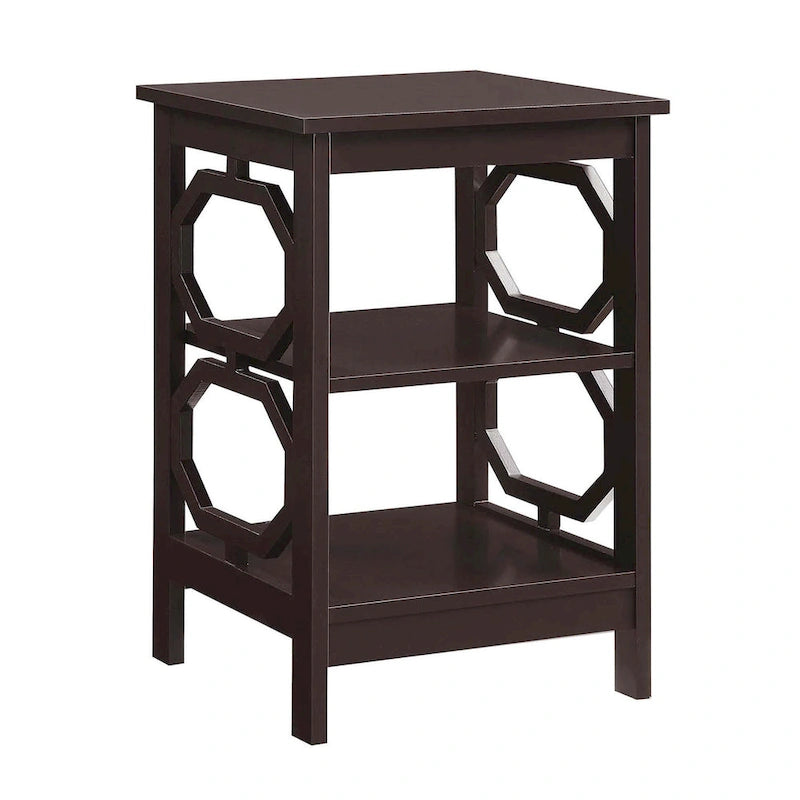 3-Tier End Table with Octagon Side Cutouts and Shelves