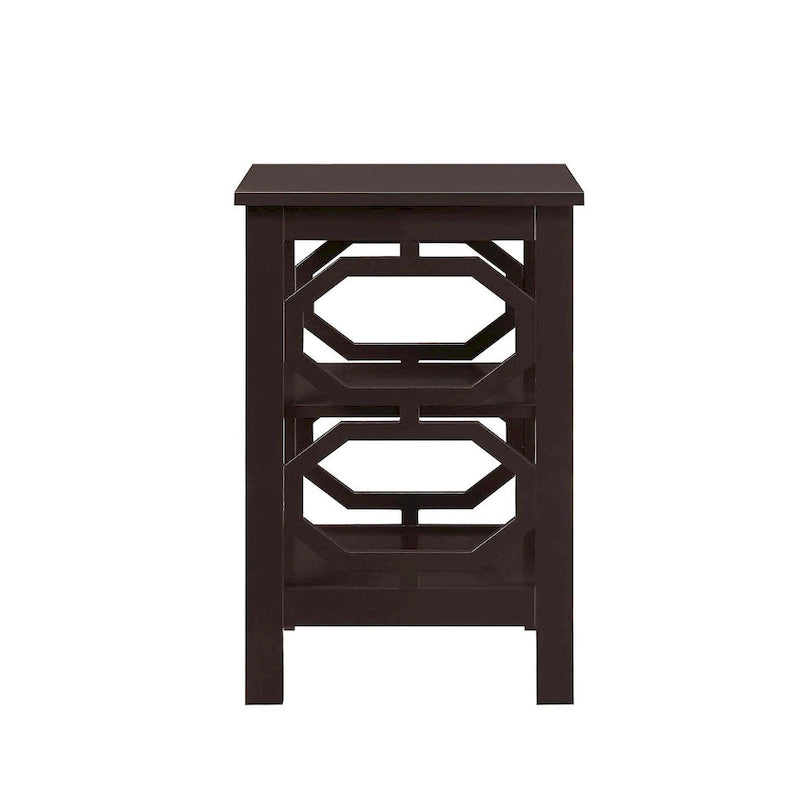 3-Tier End Table with Octagon Side Cutouts and Shelves
