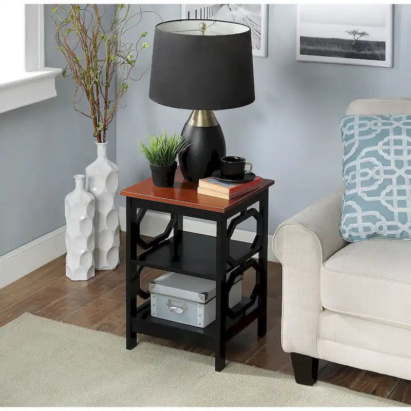 3-Tier End Table with Octagon Side Cutouts and Shelves