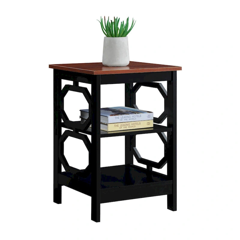 3-Tier End Table with Octagon Side Cutouts and Shelves