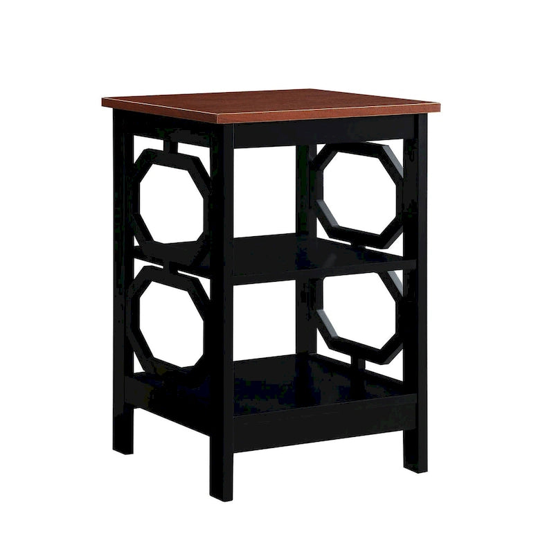 3-Tier End Table with Octagon Side Cutouts and Shelves