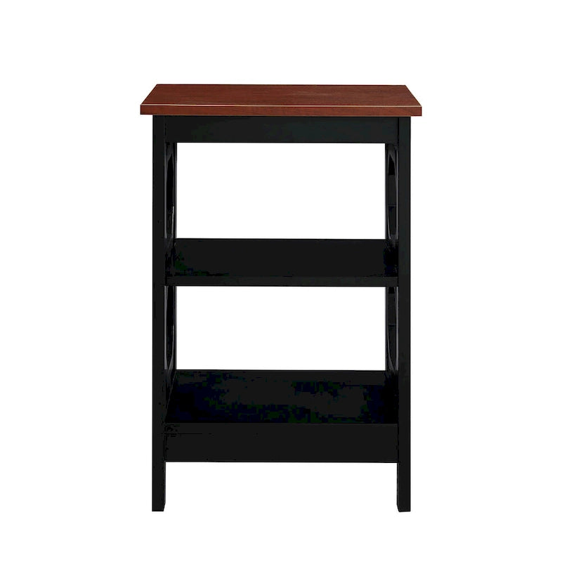 3-Tier End Table with Octagon Side Cutouts and Shelves