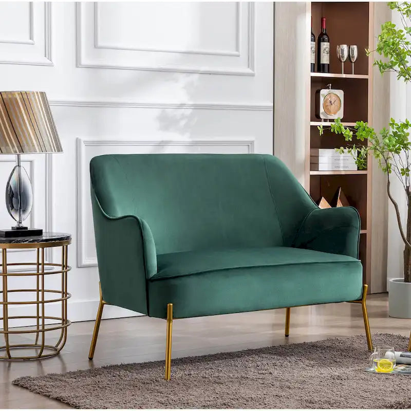 Velvet Loveseat Sofa with Gold Legs