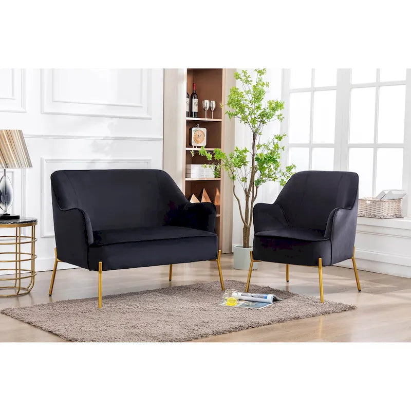 Velvet Loveseat Sofa with Gold Legs