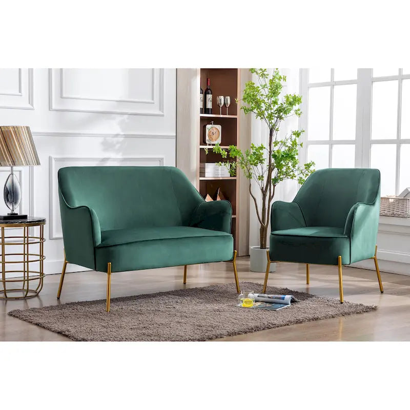 Velvet Loveseat Sofa with Gold Legs