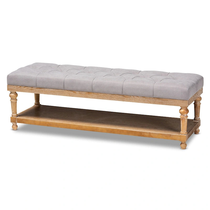 Modern Rustic Button Tufted Storage Bench - Charcoal