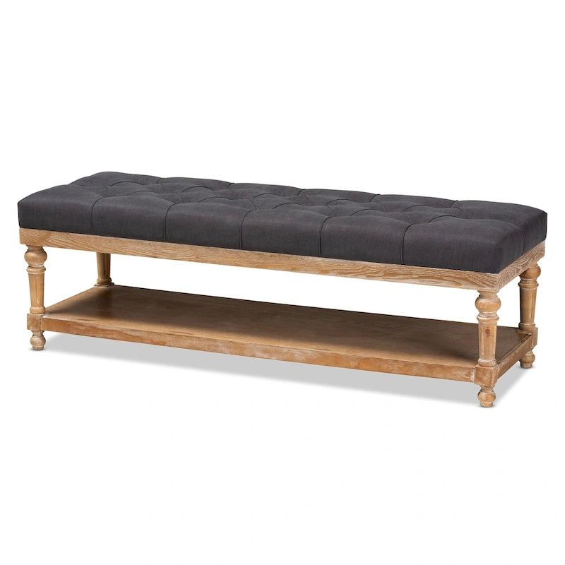 Modern Rustic Button Tufted Storage Bench - Charcoal