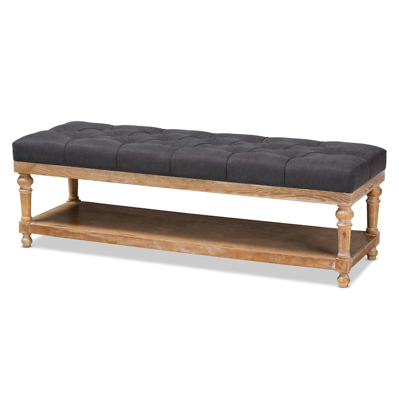 Modern Rustic Button Tufted Storage Bench - Charcoal